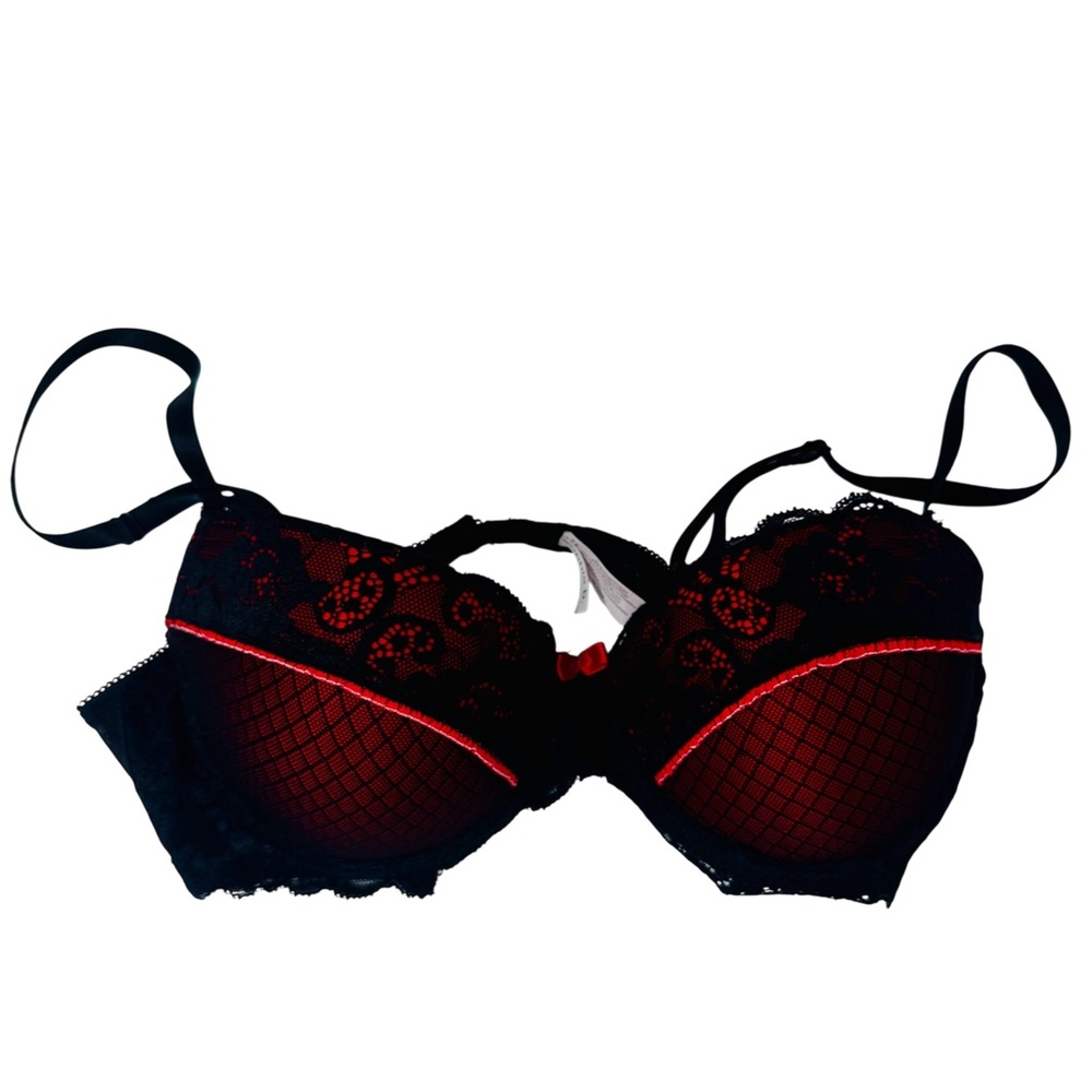 Elegant Lace Black and Red Push-Up Bra by sophie b. Size 36C - Picture 5 of 7